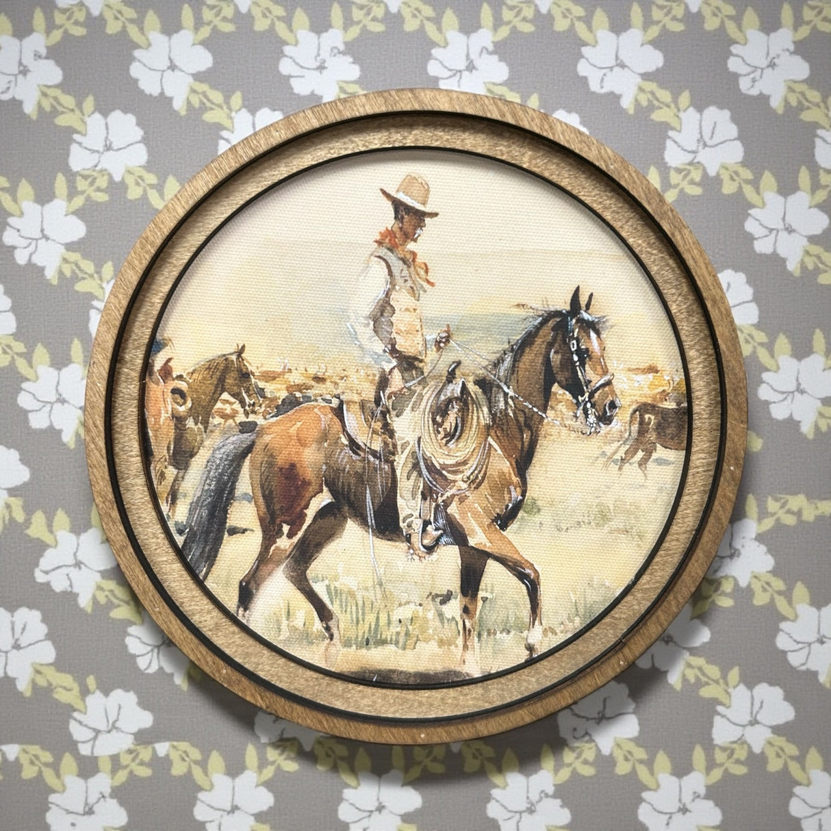 Round Vintage Cowboy Canvas Photo
