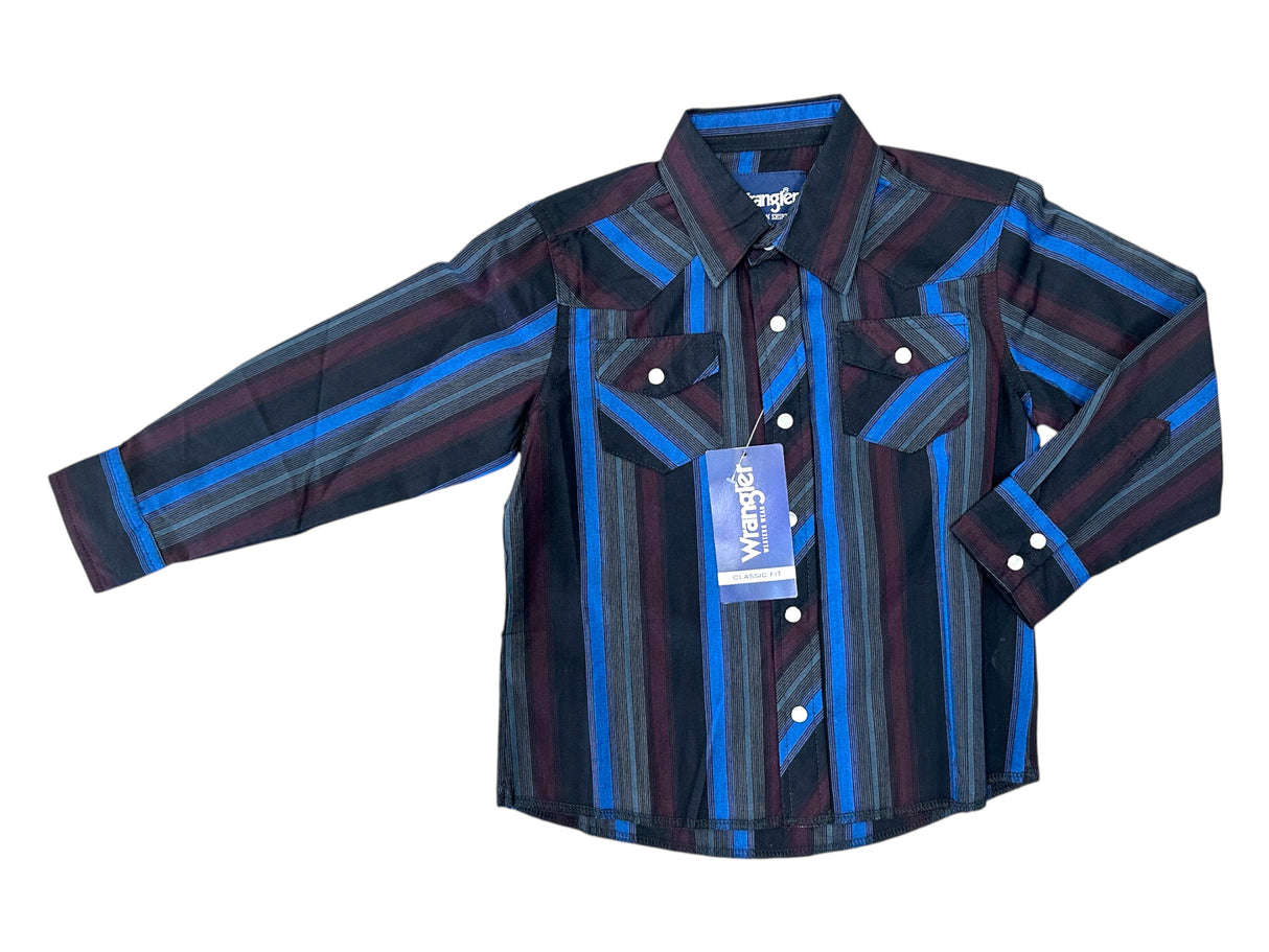 Black, Blue & Maroon Stripe Long Sleeve Wrangler Retro