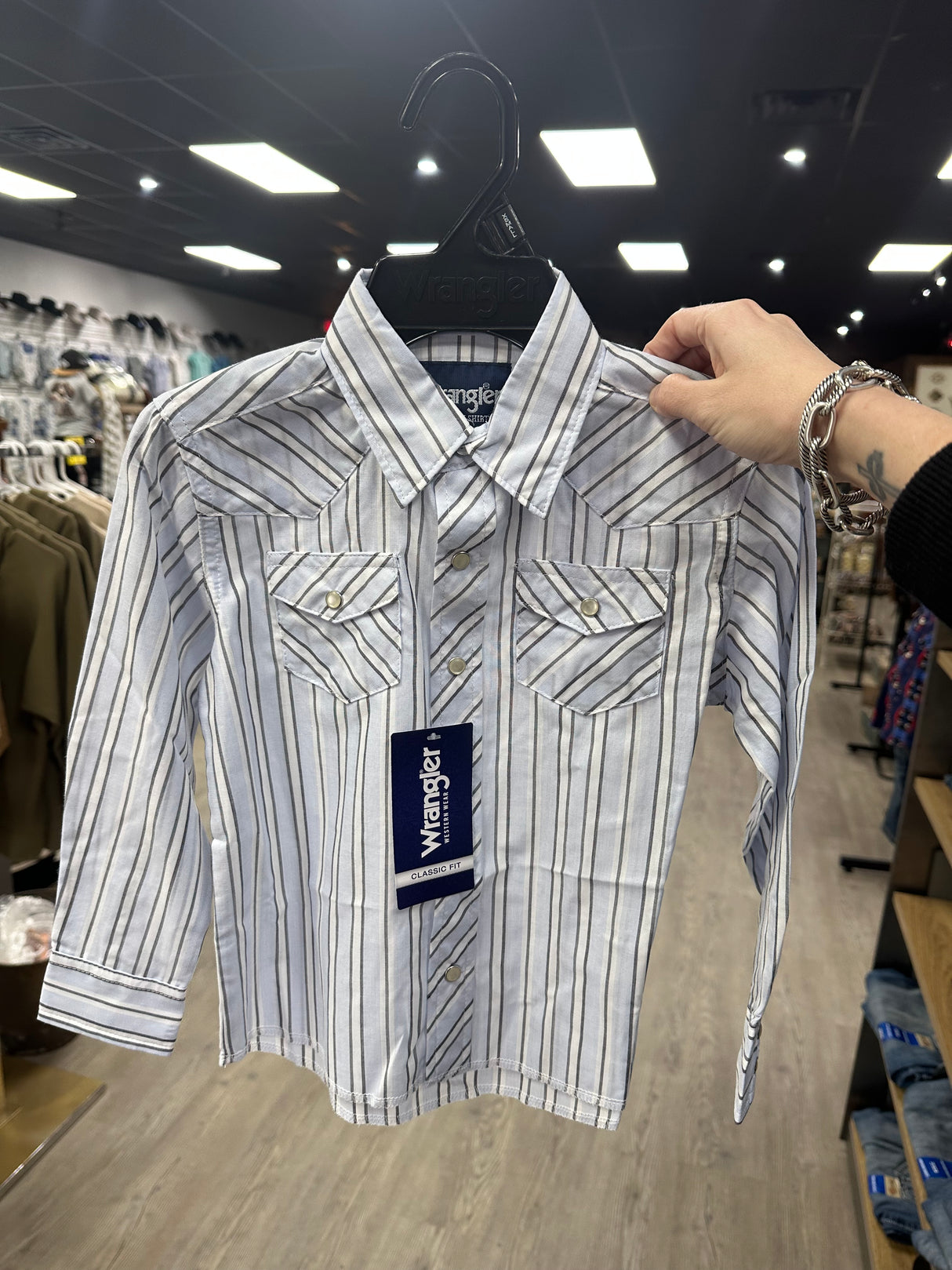 Blue & White Stripe Long Sleeve Wrangler Retro