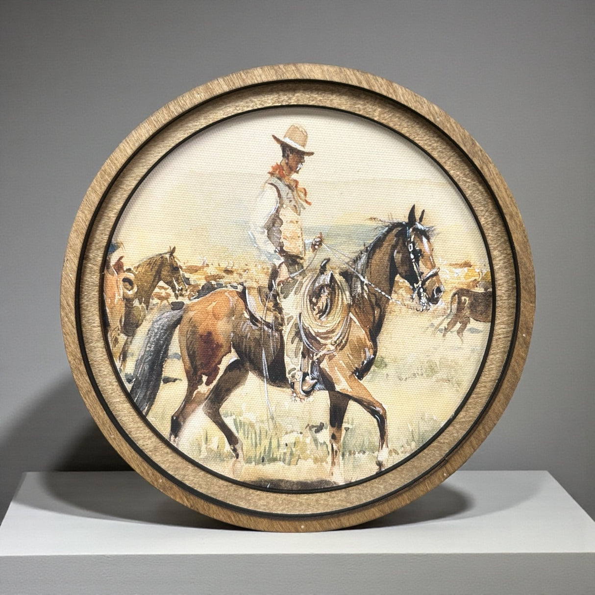 Round Vintage Cowboy Canvas Photo