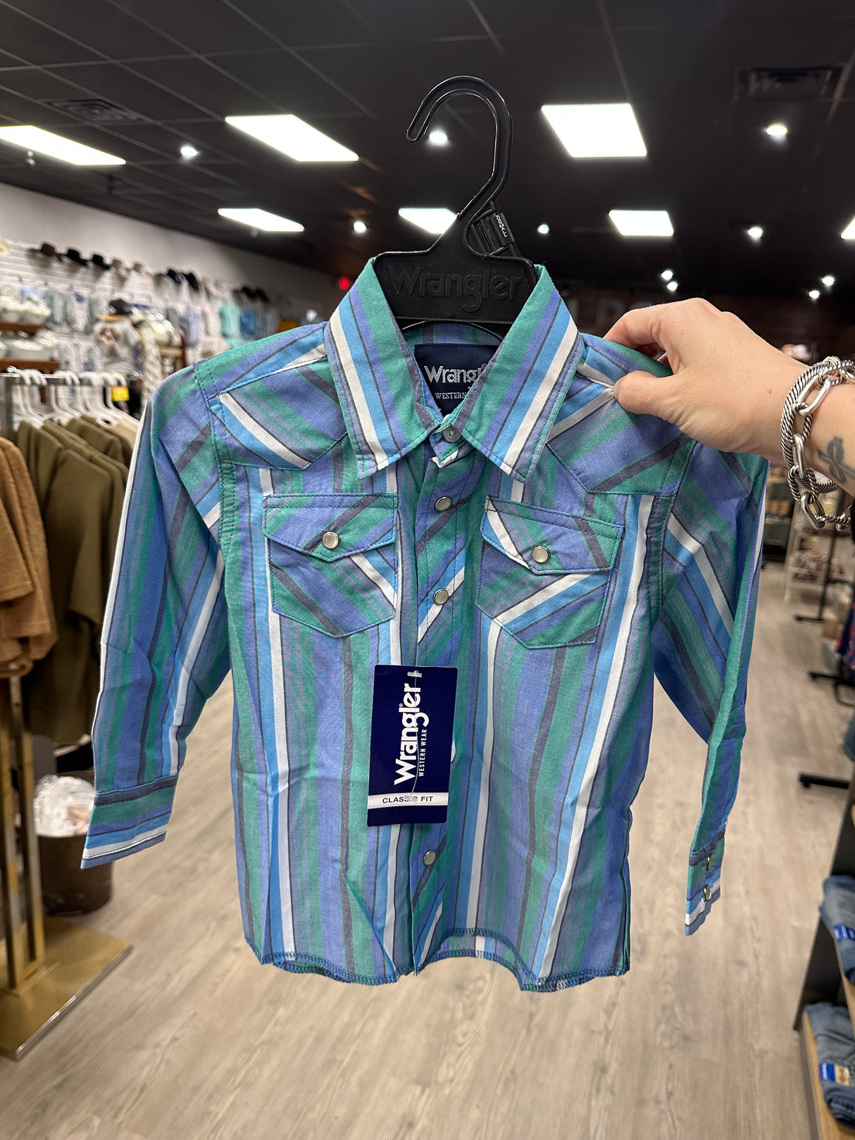 Turquoise & Blue Stripe Long Sleeve Wrangler Retro
