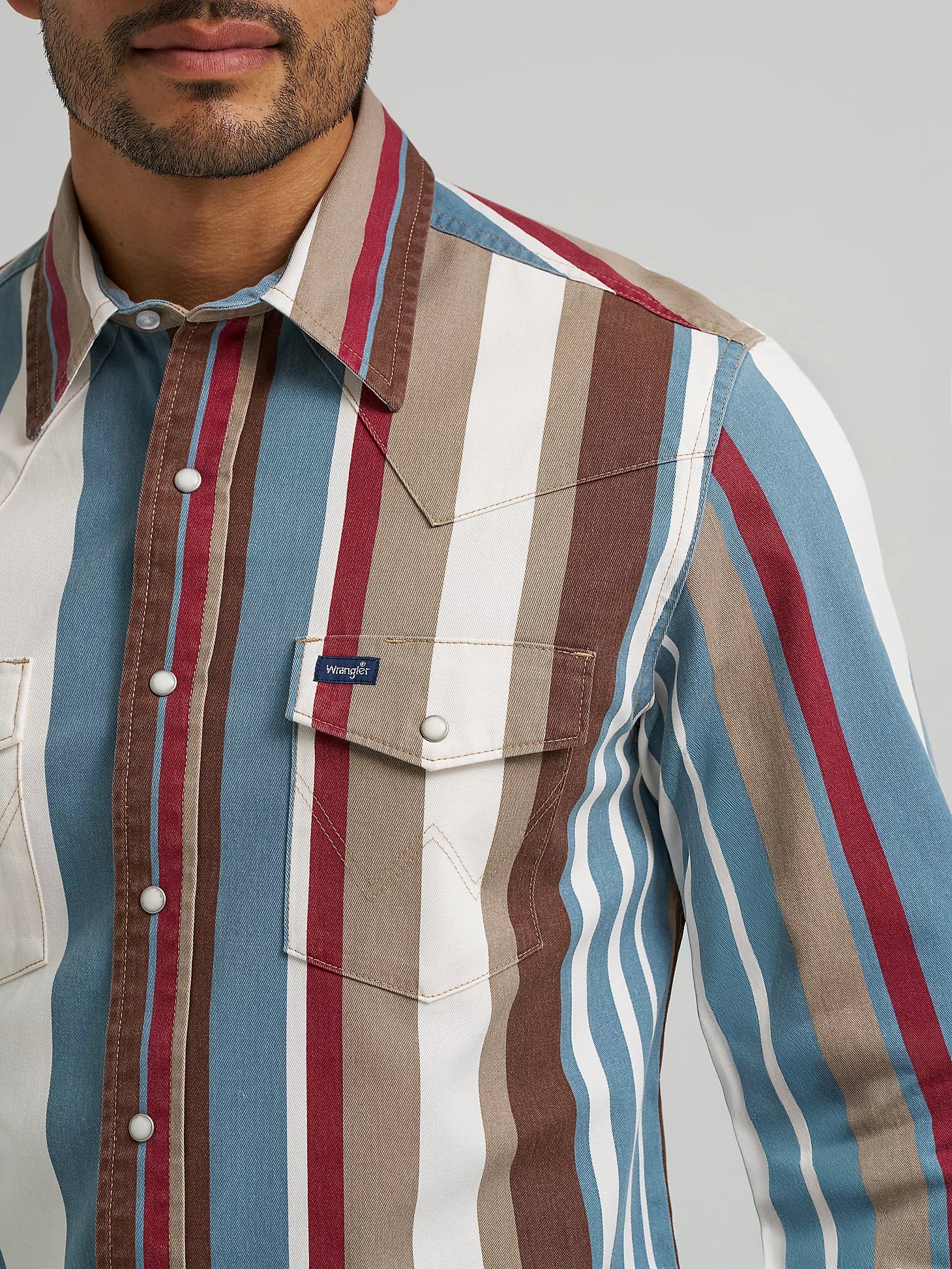 Vintage Stripe Blue & Tan Pearl Snap