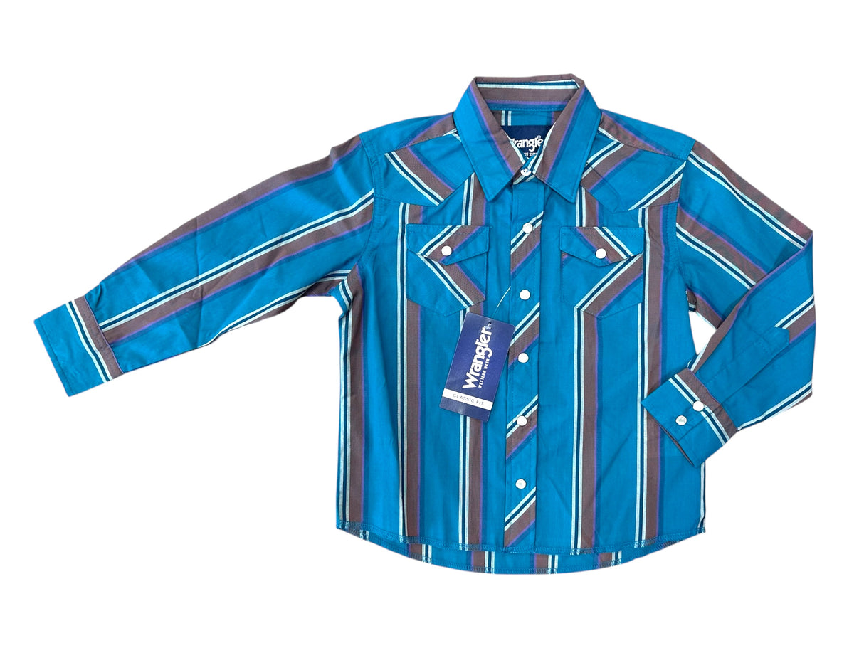 Teal & Brown Stripe Long Sleeve Wrangler Retro