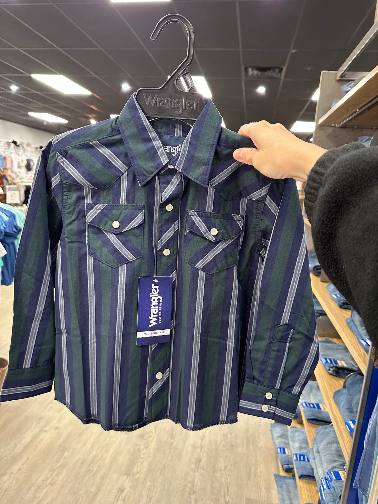 Blue & Green Stripe Long Sleeve Wrangler Retro