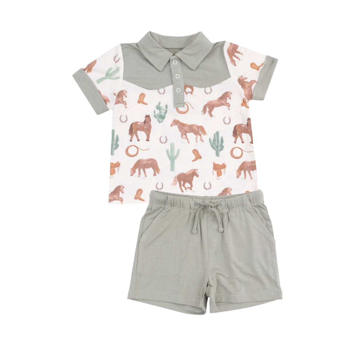 Western Horses Polo & Short Set