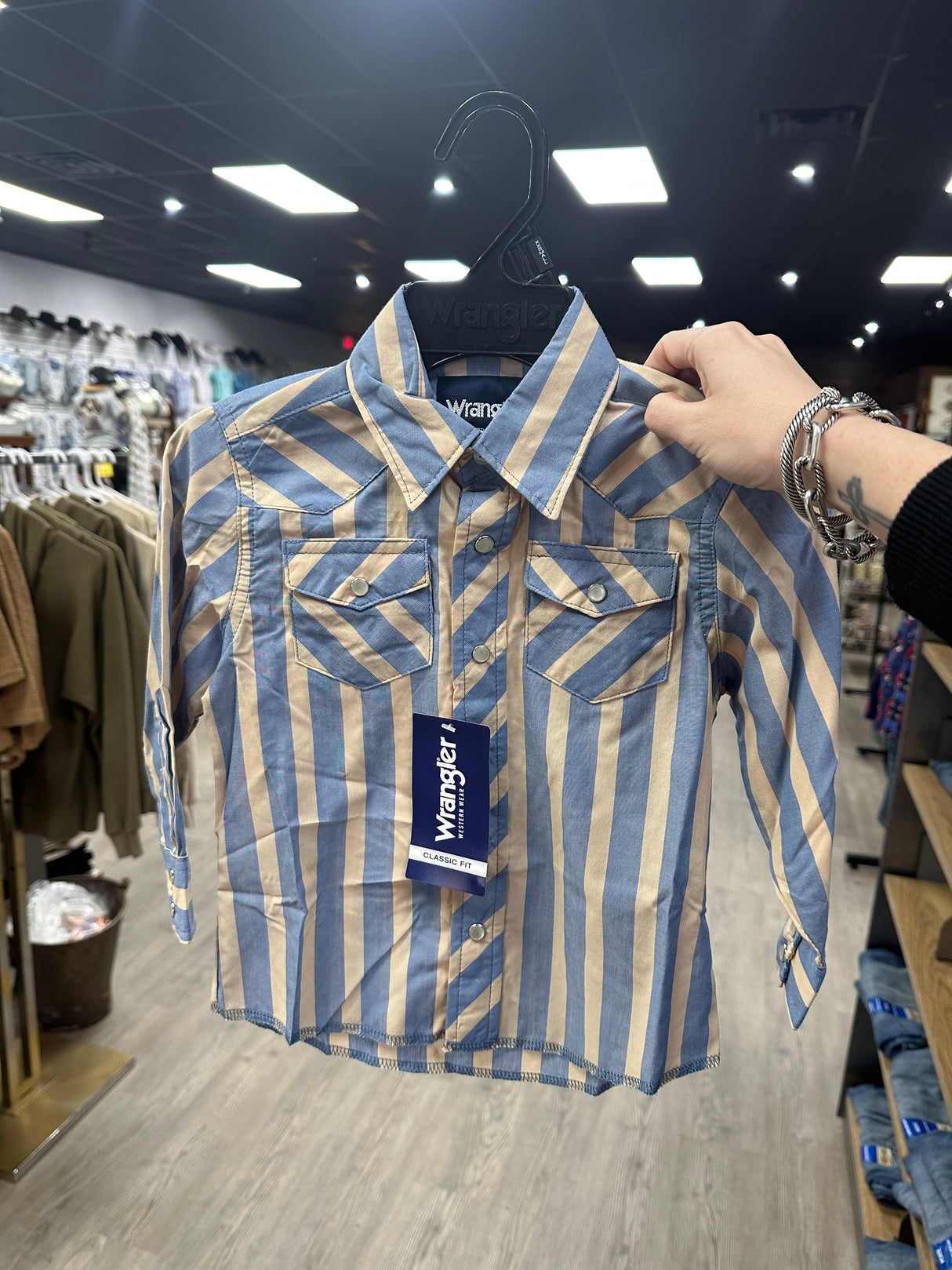 Tan & Blue Stripe Long Sleeve Wrangler Retro