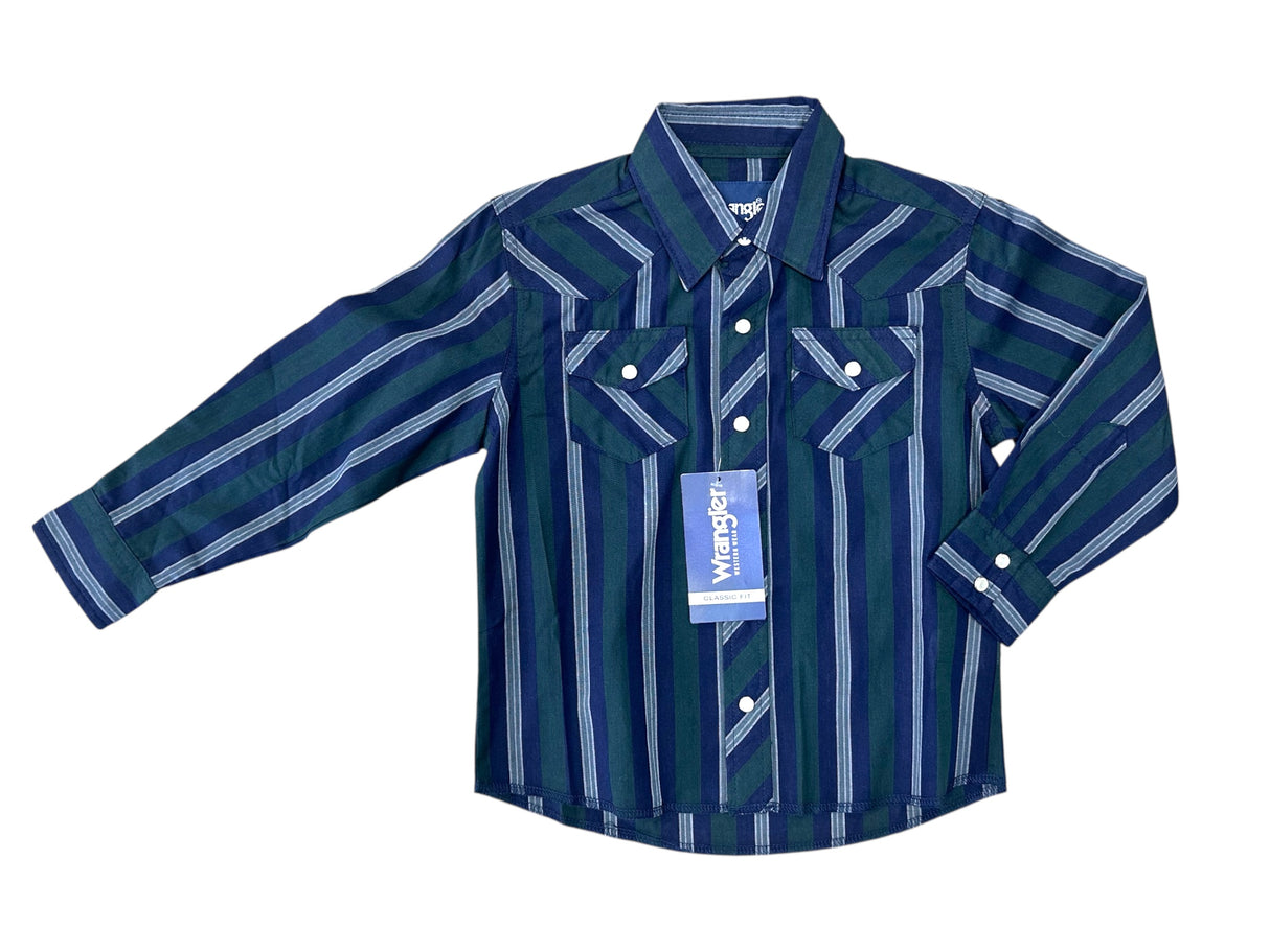 Blue & Green Stripe Long Sleeve Wrangler Retro