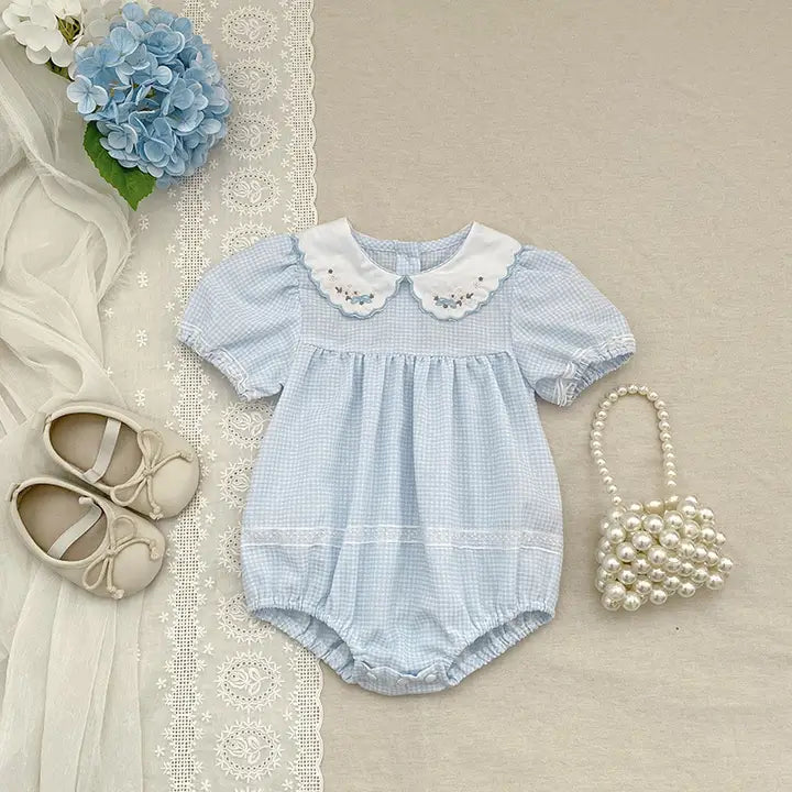 Summer Plaid Collared Romper