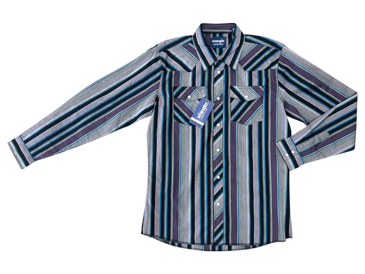 Grey, Purple & Black Stripe Long Sleeve Wrangler Retro