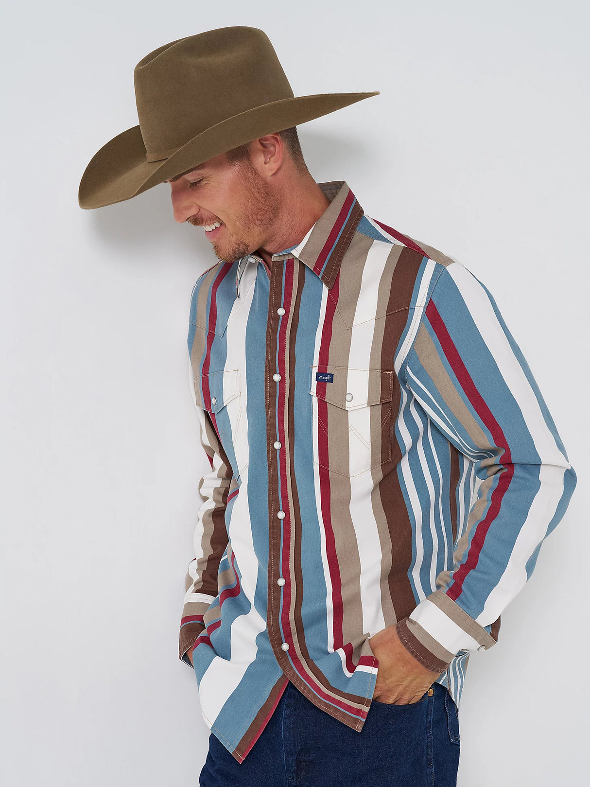 Vintage Stripe Blue & Tan Pearl Snap