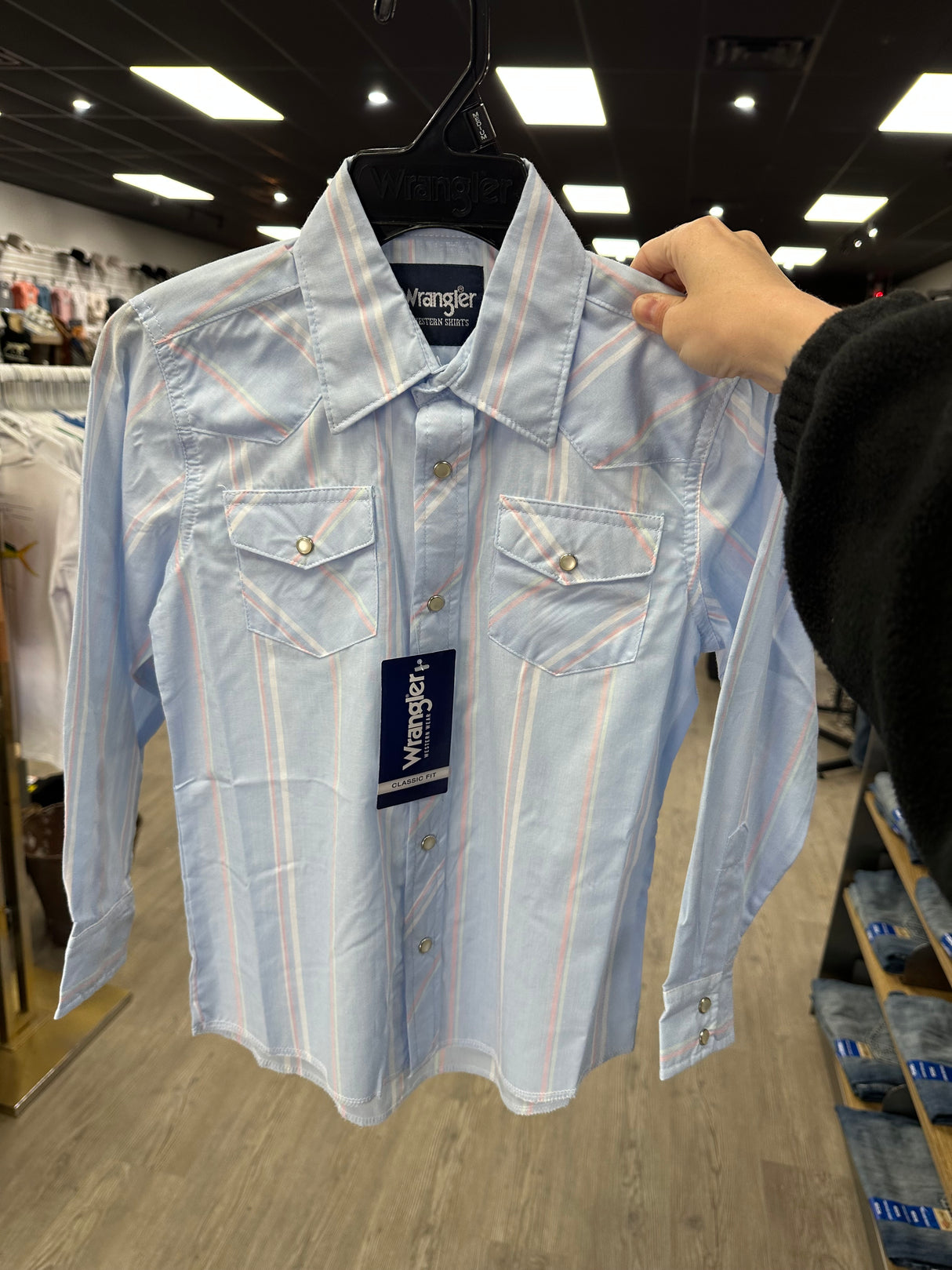 Baby Blue & Pink Stripe Long Sleeve Wrangler Retro