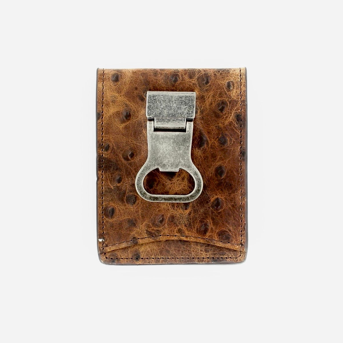 Ostrich Dark Chocolate Bi-Fold Money Clip Wallet
