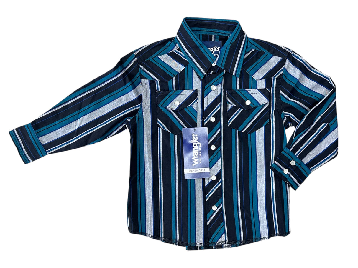 Black, Turquoise & Grey Stripe Long Sleeve Wrangler Retro