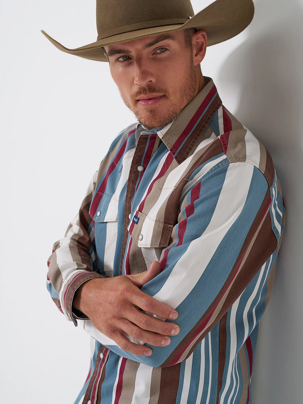 Vintage Stripe Blue & Tan Pearl Snap