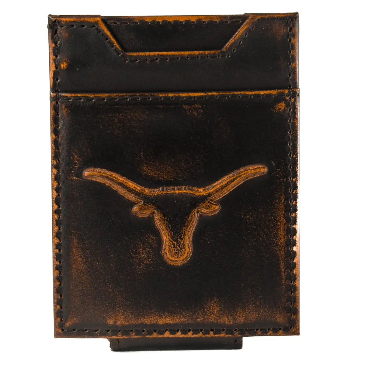 Texas Longhorns Burnished Leather Magnetic Front Pocket Wallet