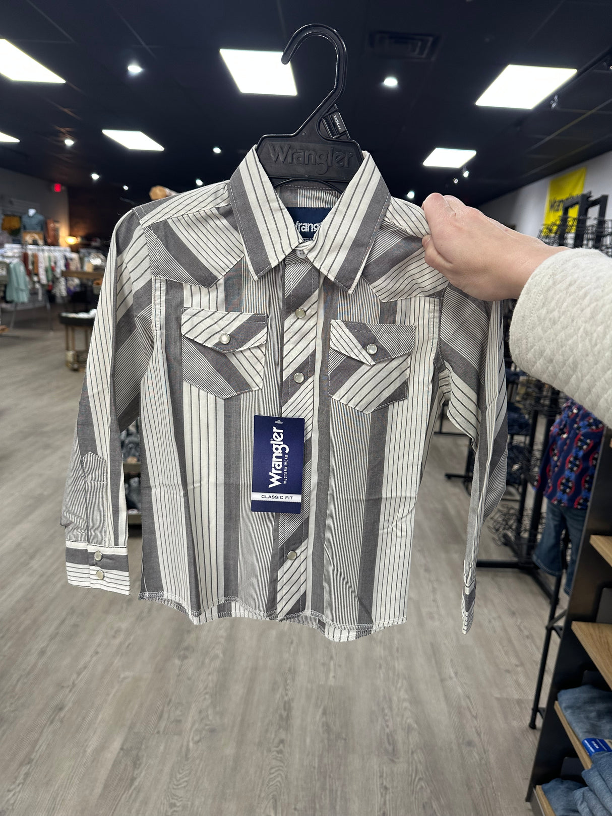 Charcoal & Cream Stripe Long Sleeve Wrangler Retro