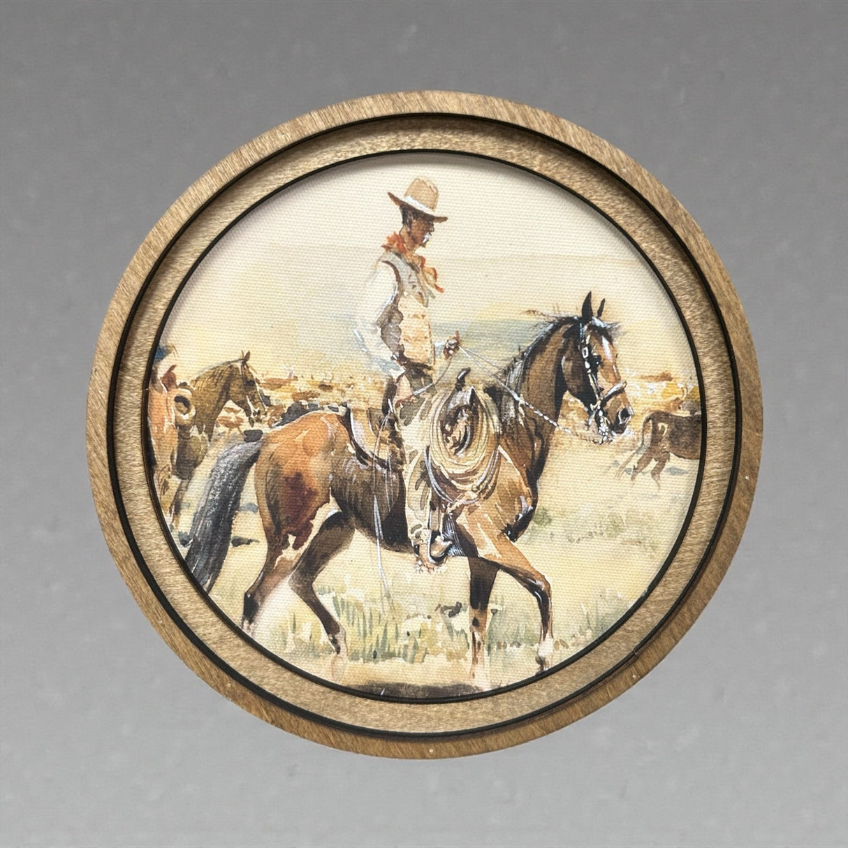 Round Vintage Cowboy Canvas Photo