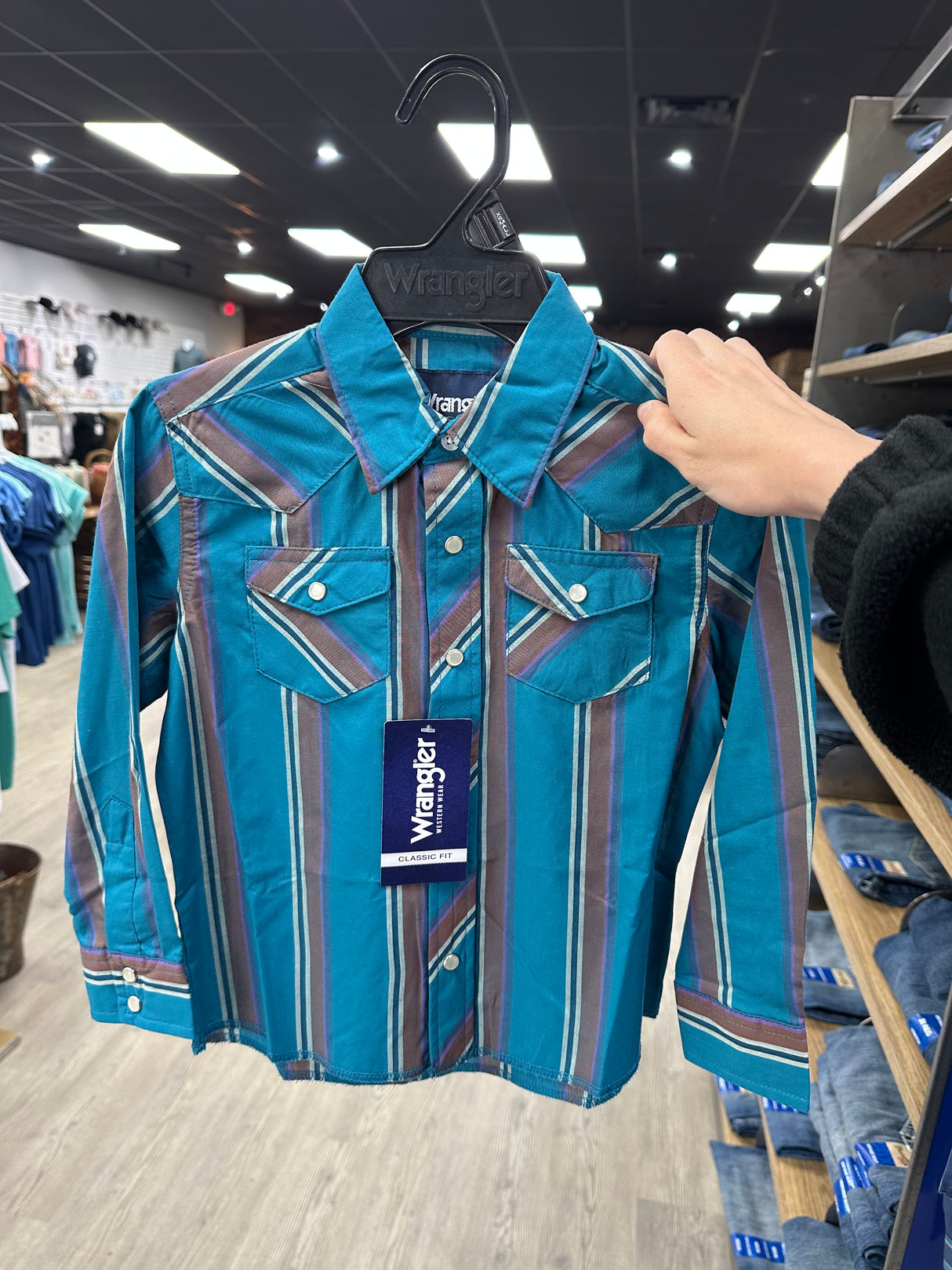 Teal & Brown Stripe Long Sleeve Wrangler Retro