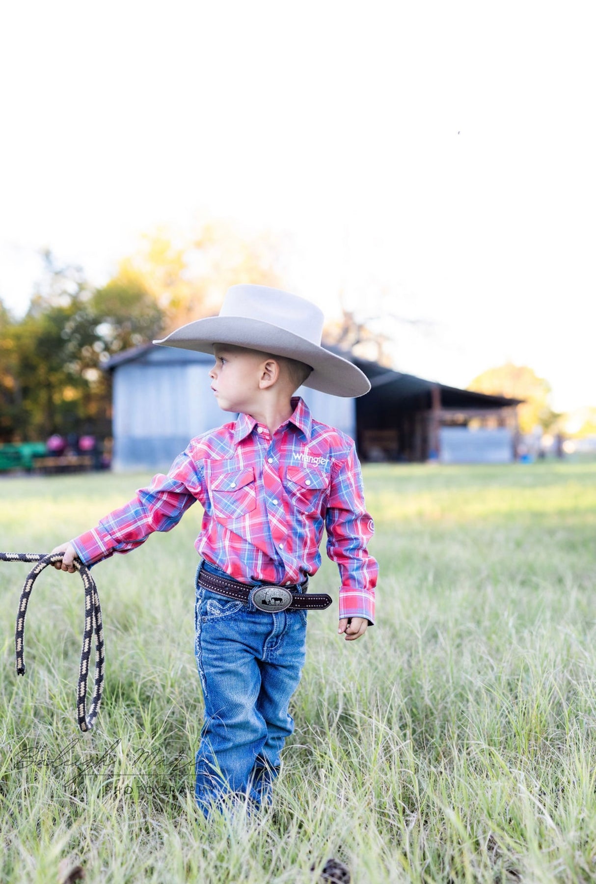 Boys Red & Blue Logo Long Sleeve Pearl Snap