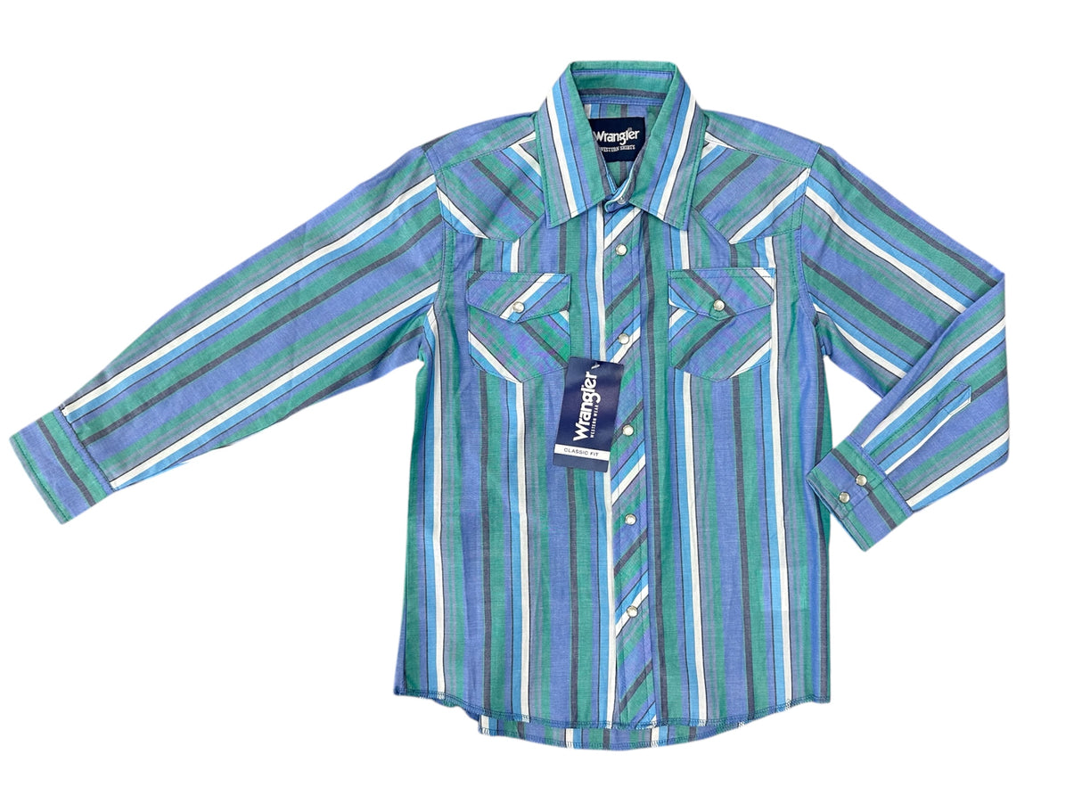 Turquoise & Blue Stripe Long Sleeve Wrangler Retro