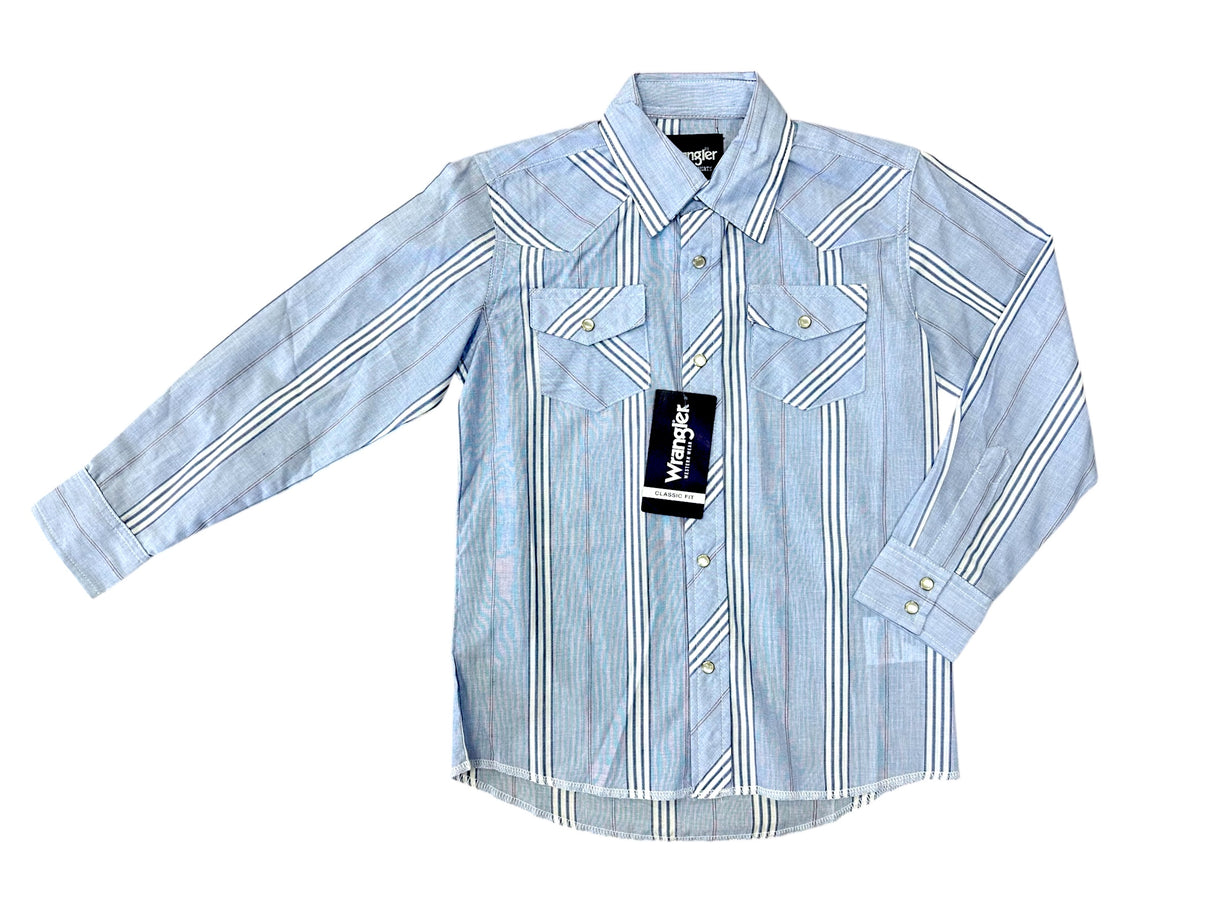 White & Blue Stripe Long Sleeve Wrangler Retro