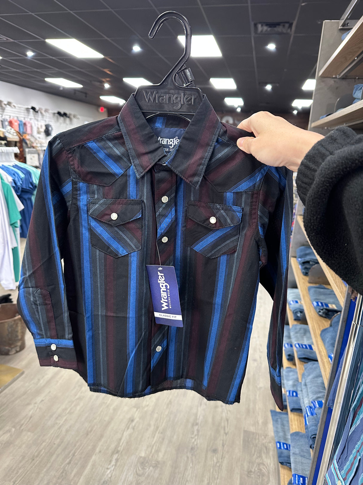 Black, Blue & Maroon Stripe Long Sleeve Wrangler Retro