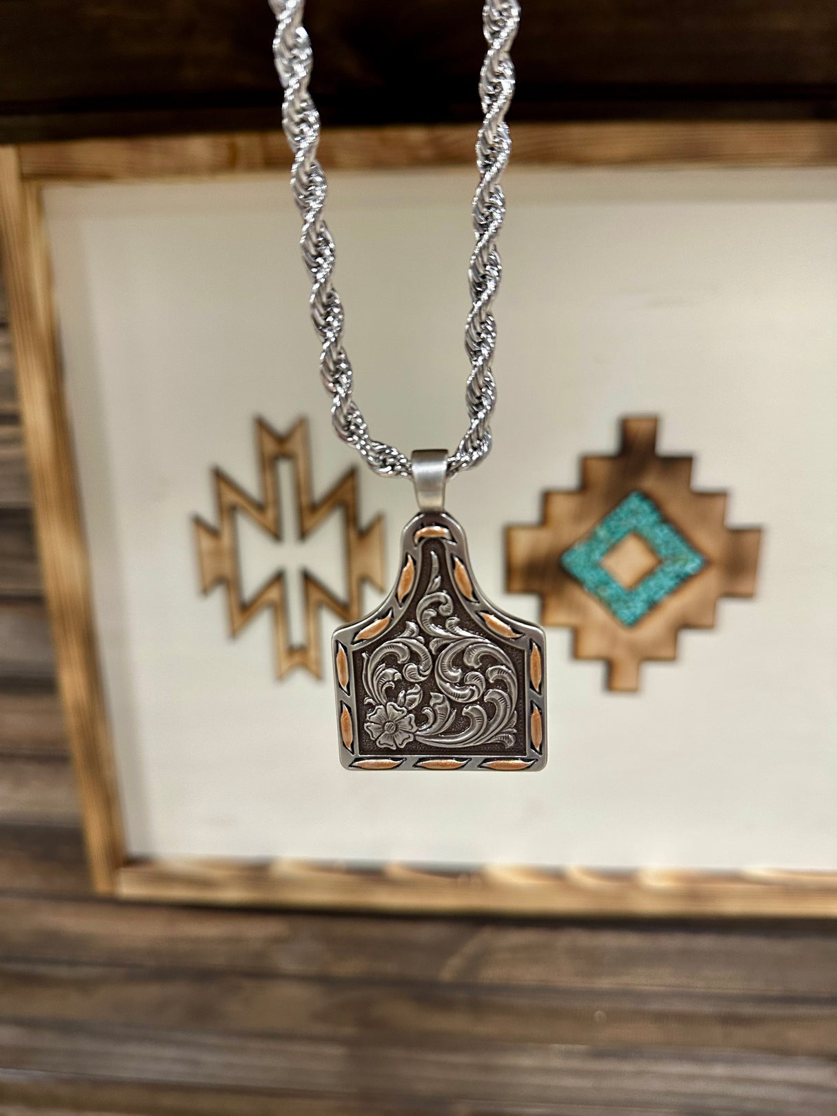 24” Ear Tag Copper Buck Lace Necklace