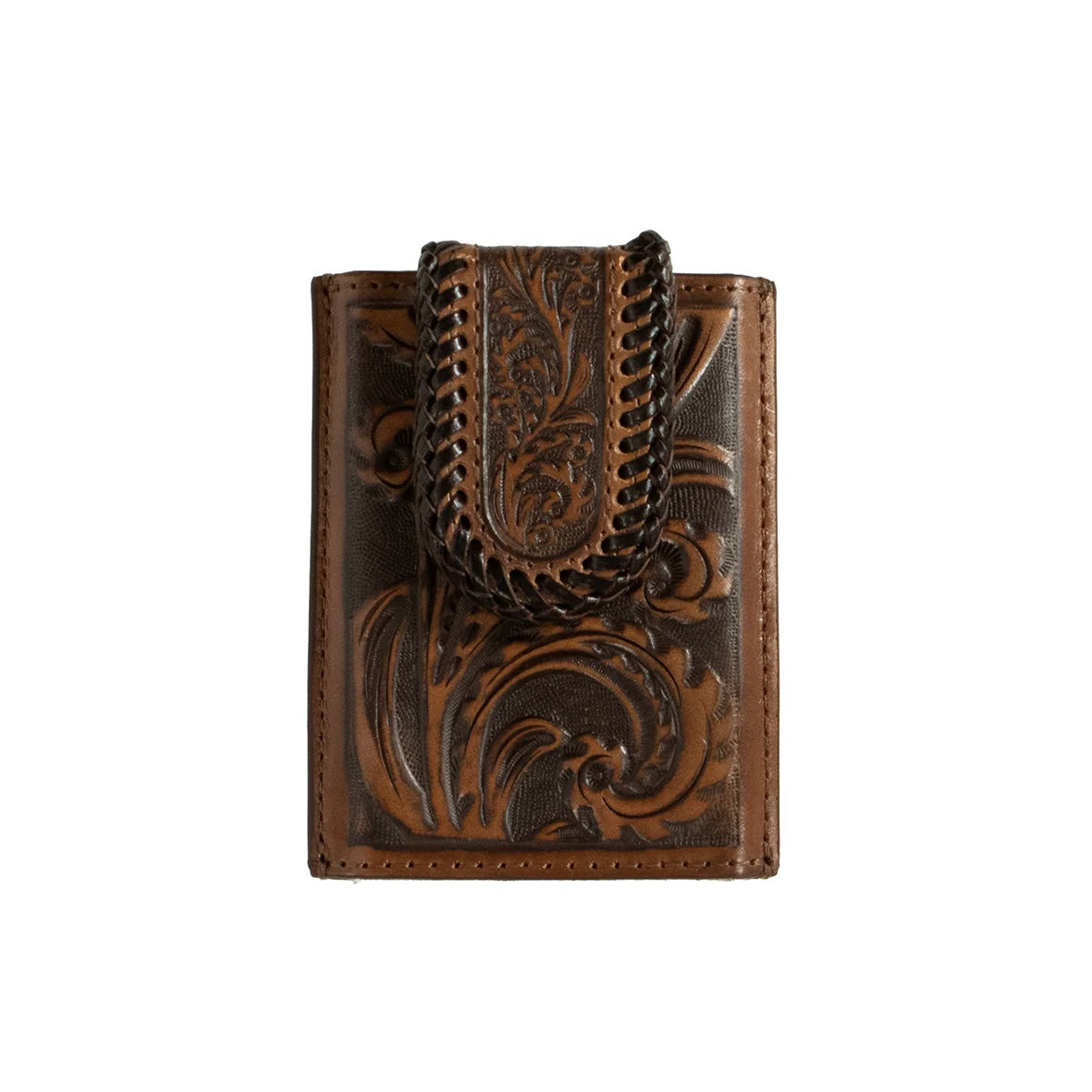 Scroll Embossed Edge Lace Brown Utility Wallet