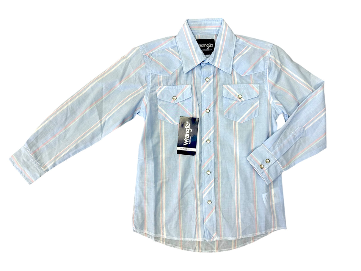 Baby Blue & Pink Stripe Long Sleeve Wrangler Retro