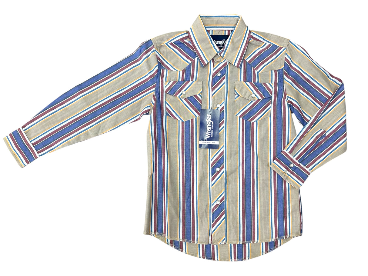 Tan, Blue & Red Stripe Long Sleeve Wrangler Retro