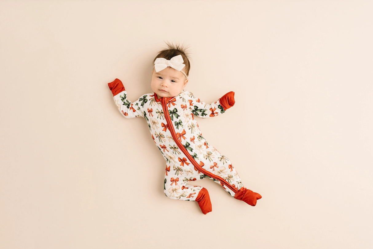 Holiday Bows Bamboo Zipper PJ