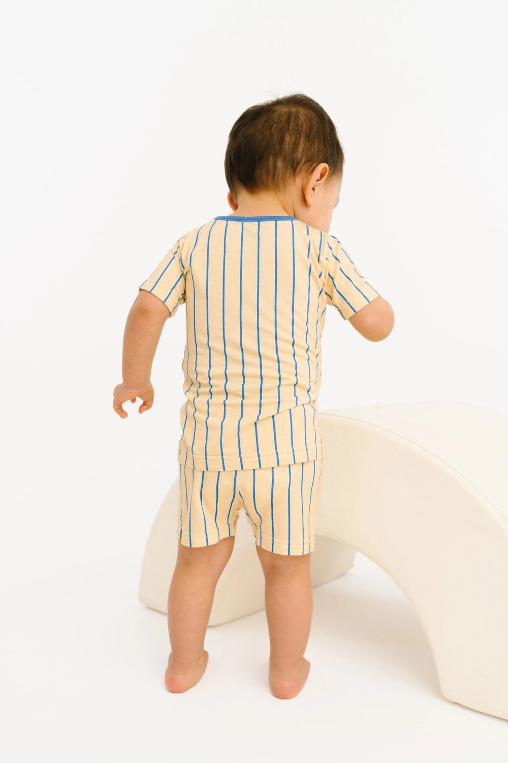 Yellow & Blue Vintage Stripe Bamboo Short Set