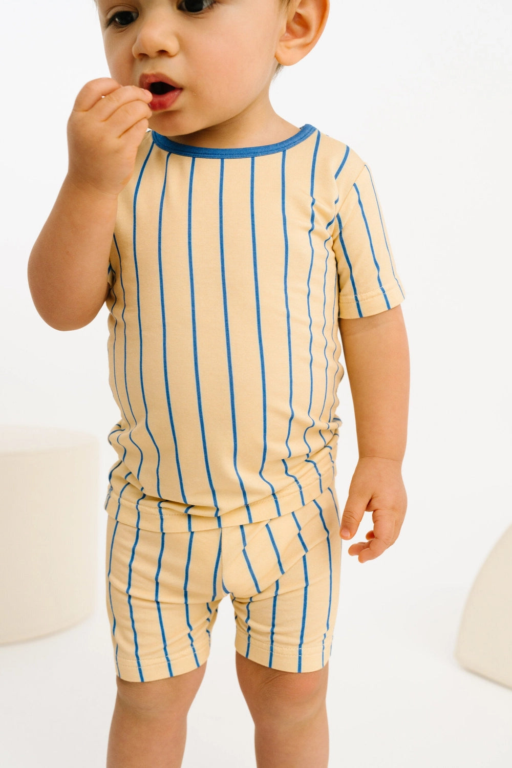 Yellow & Blue Vintage Stripe Bamboo Short Set
