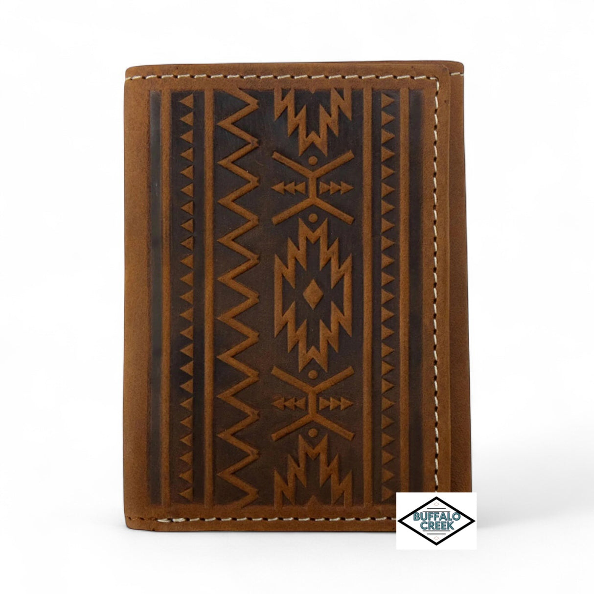 Southwest Embossed Medium Brown Tri-Fold Wallet