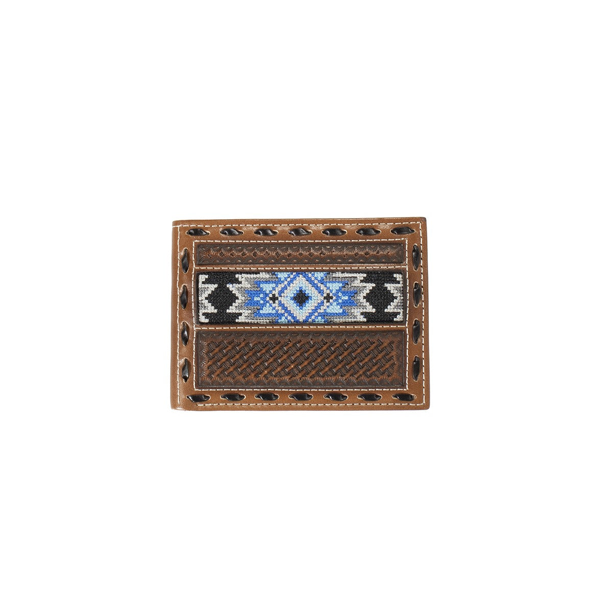 Blue Diamond Inlay Brown Bi-Fold Wallet