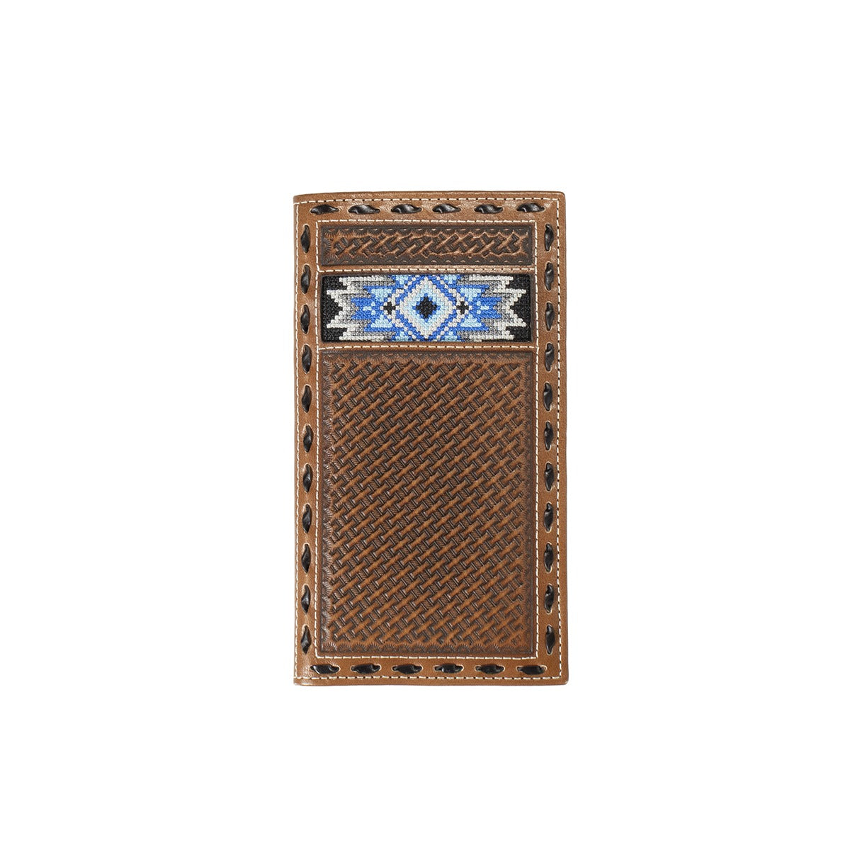 Blue Diamond Inlay Brown Rodeo Wallet