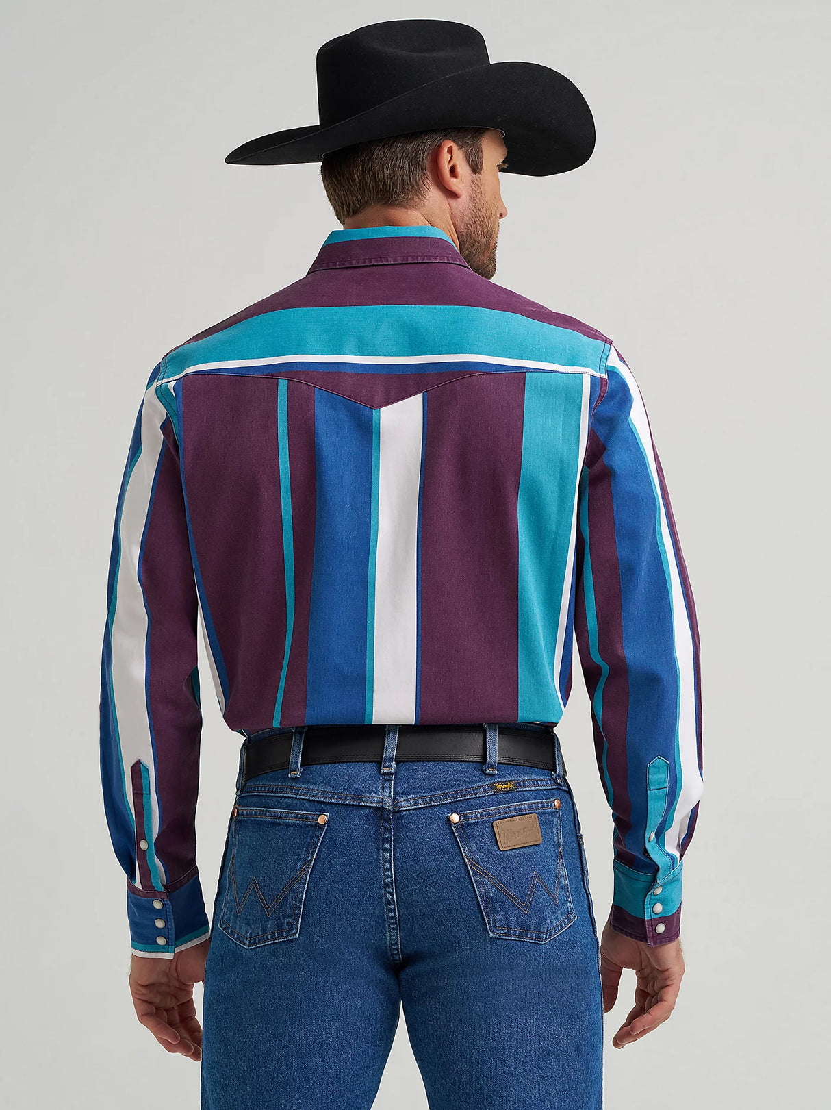 Vintage Big Stripe Purple & Turquoise Pearl Snap