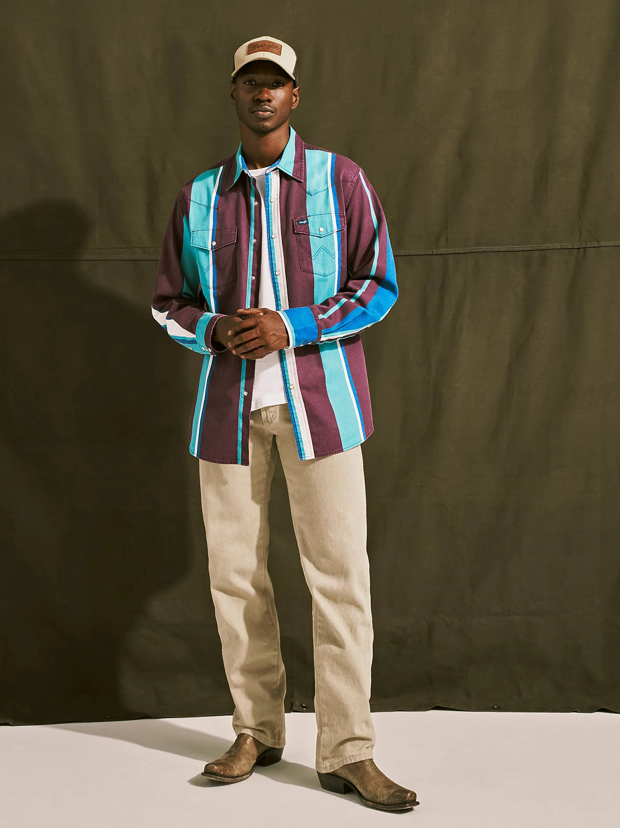 Vintage Big Stripe Purple & Turquoise Pearl Snap