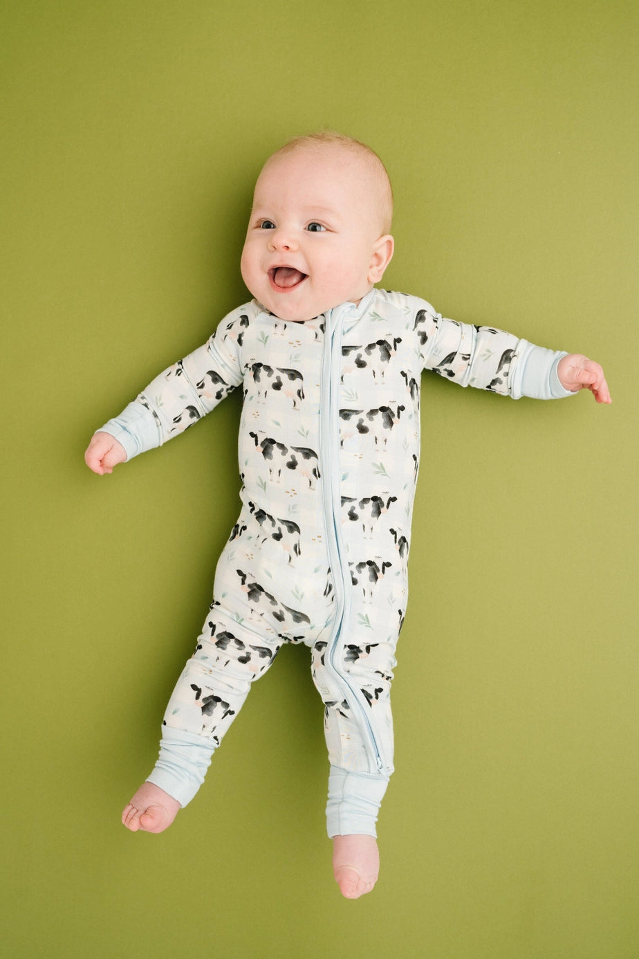 Plaid Dairy Cow Bamboo Zipper PJ’s