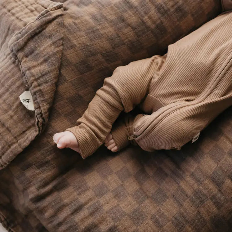 Faded Brown Checkered Muslin Quilt