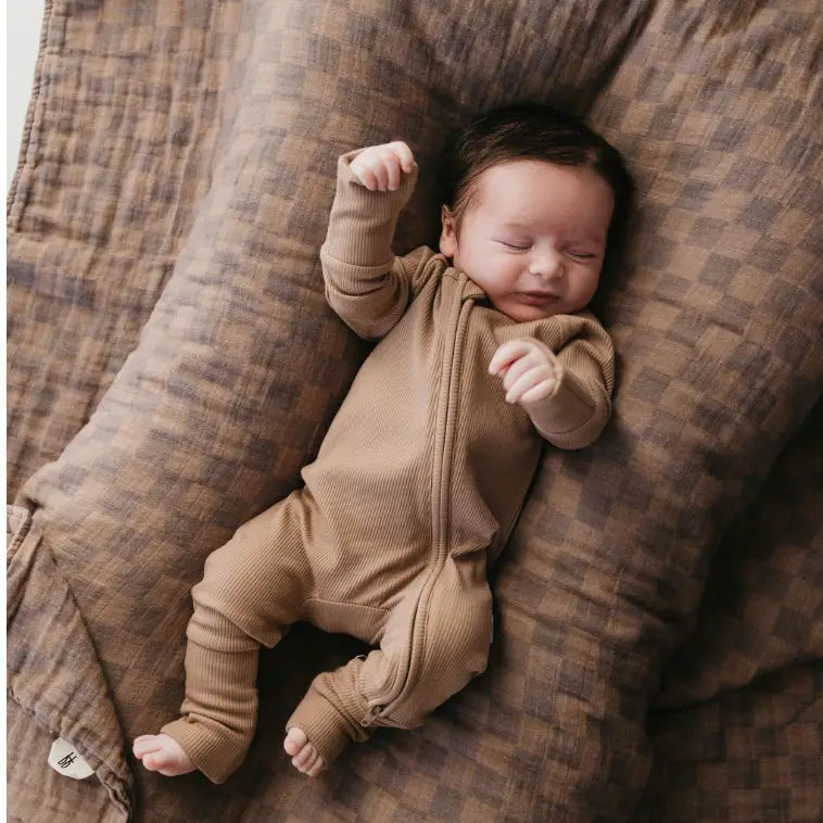 Faded Brown Checkered Muslin Quilt