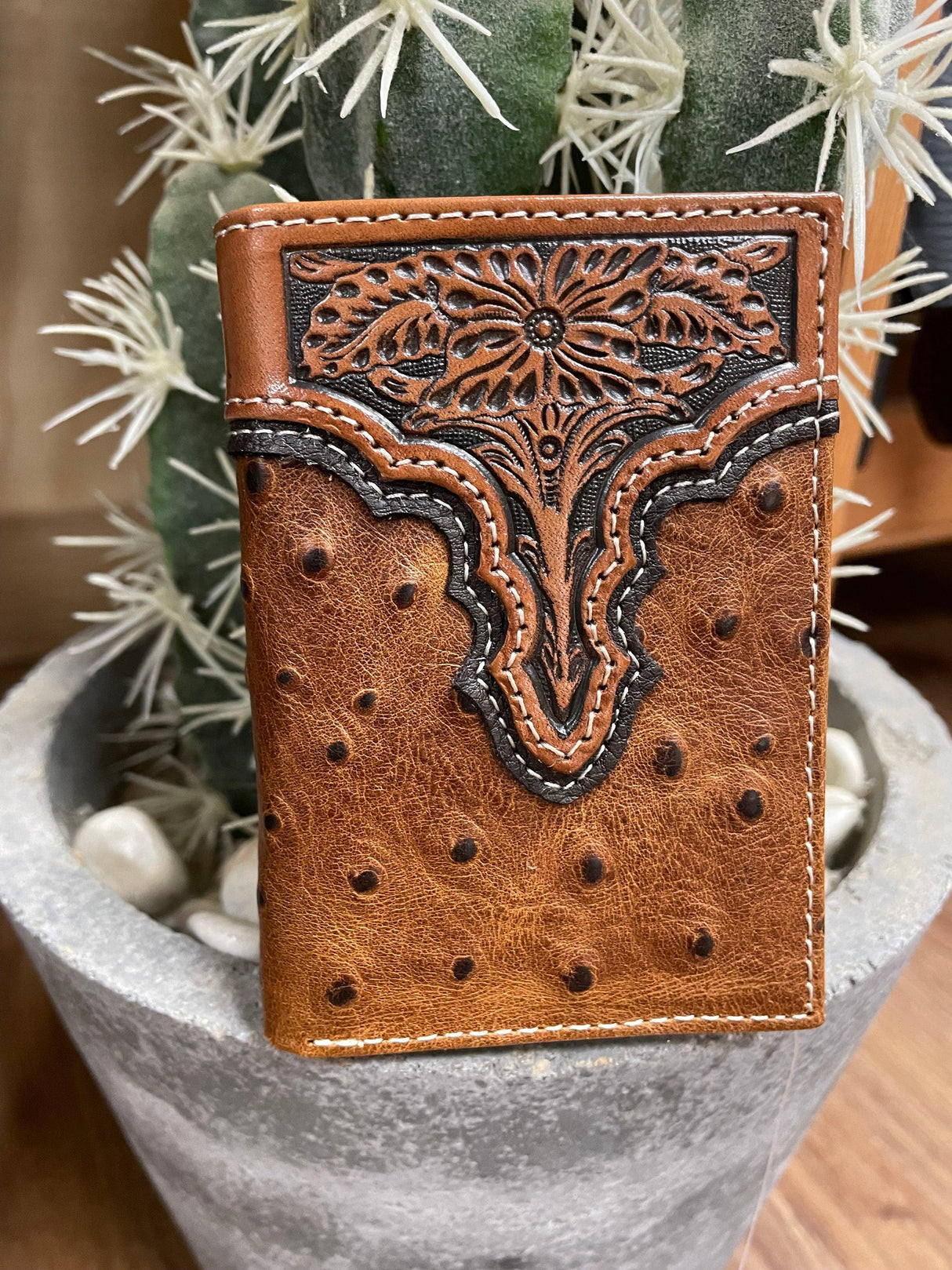 Ariat Ostrich & Floral Tri-Fold Wallet