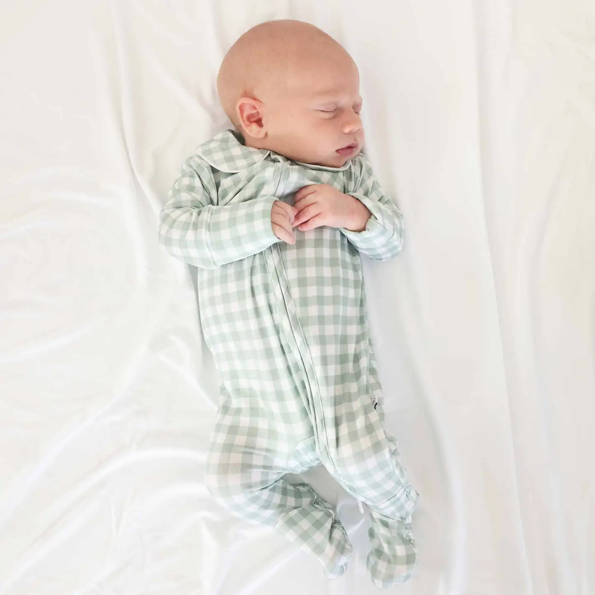 Moss Gingham Peter Pan Collar Zipper Footie