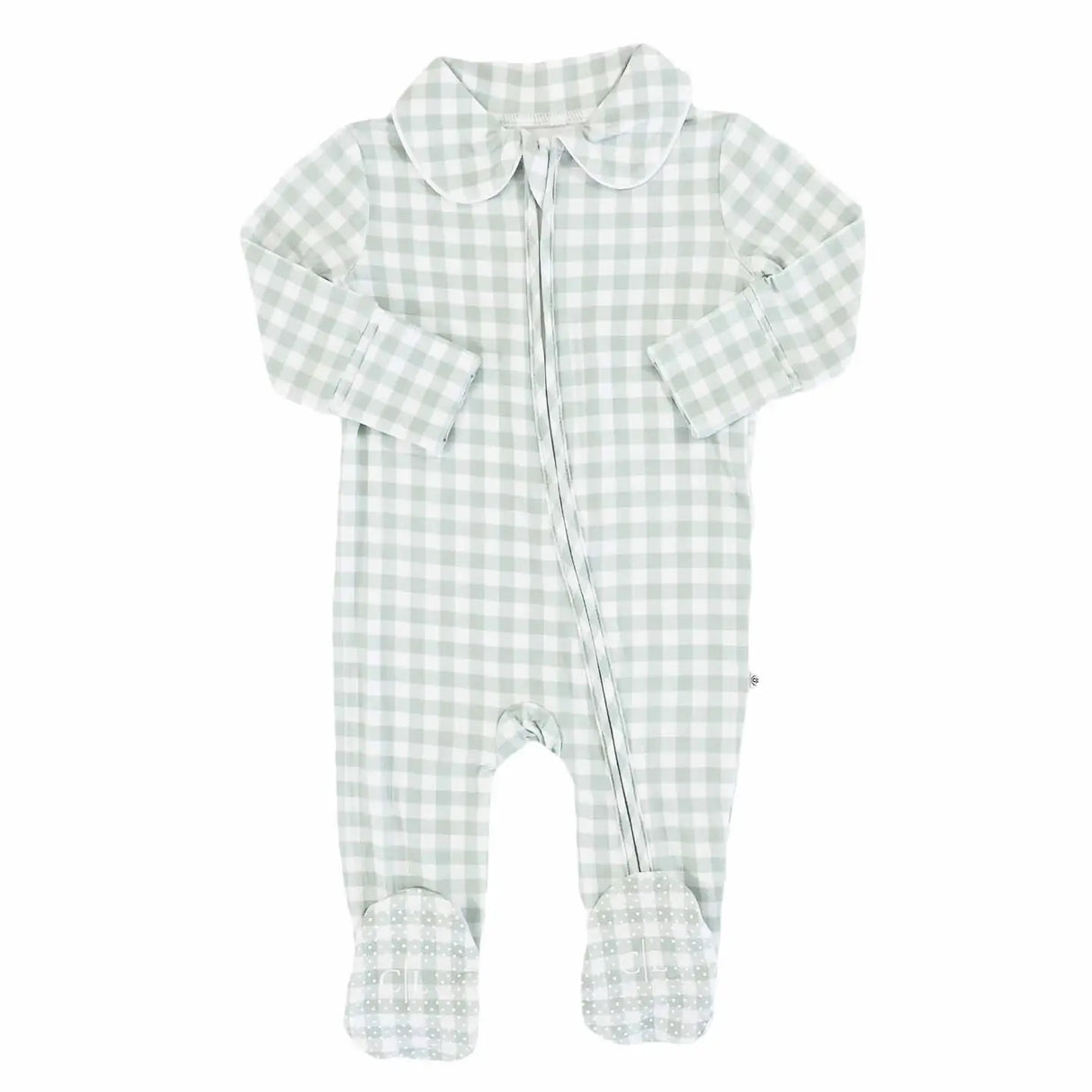 Moss Gingham Peter Pan Collar Zipper Footie