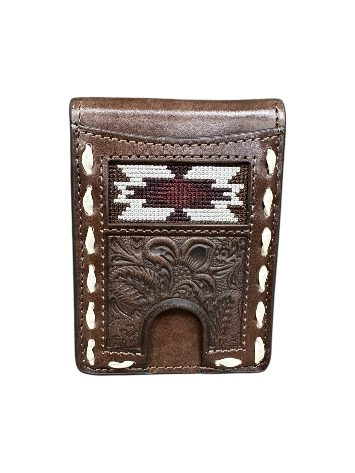 Southwestern Buck Lace Chocolate money Clip Wallet