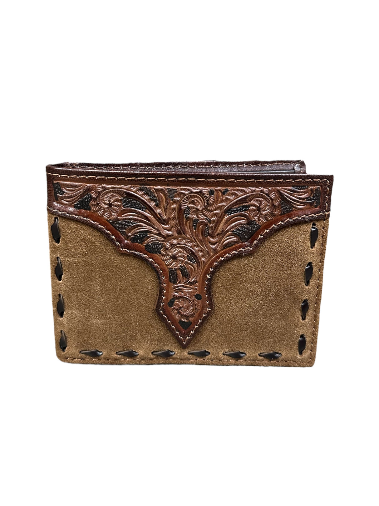 Roughout Brown Buck Lacing Bifold Passcase Wallet