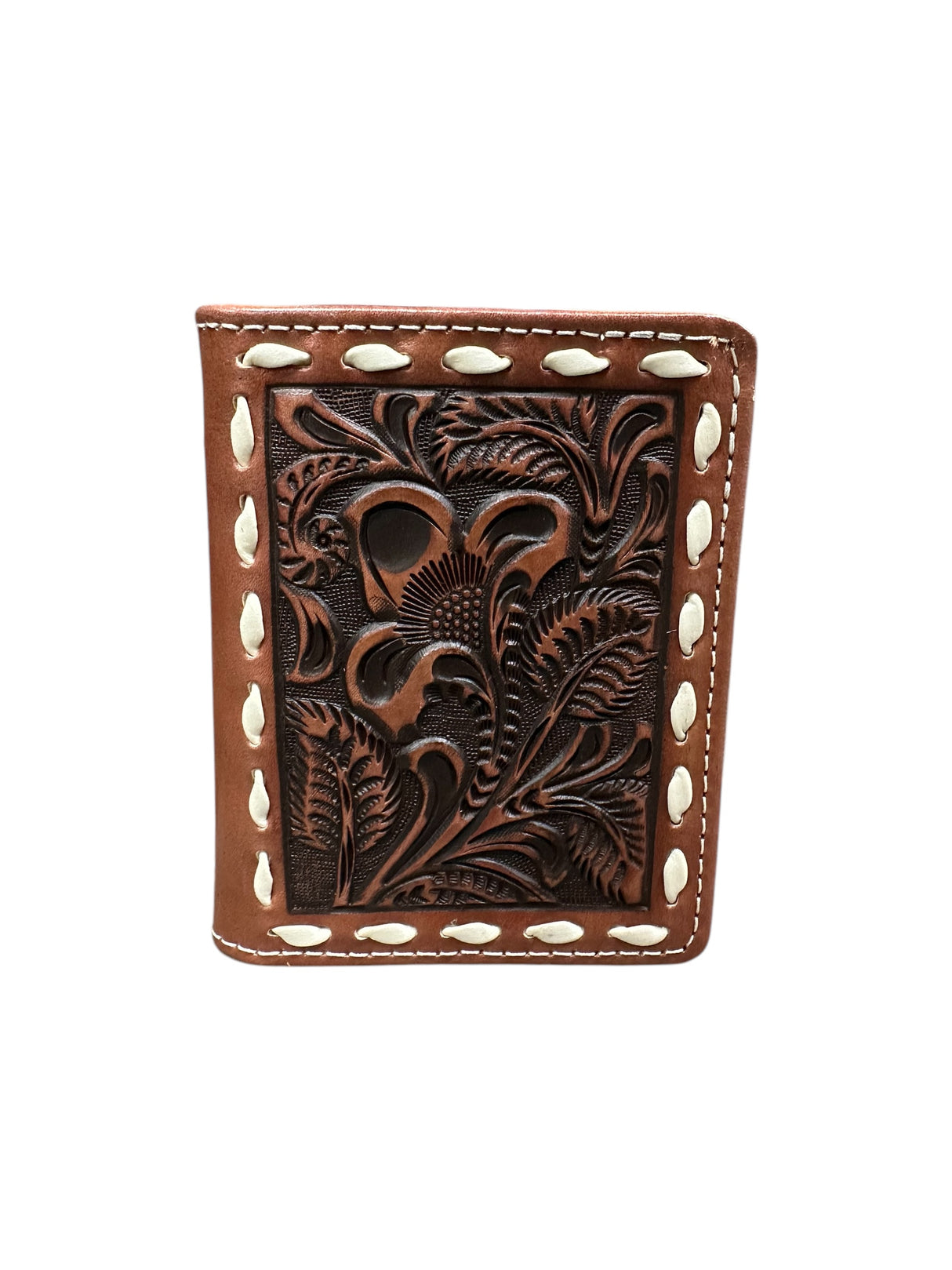 Buck Lace Floral Embossed Tan Bifold Wallet