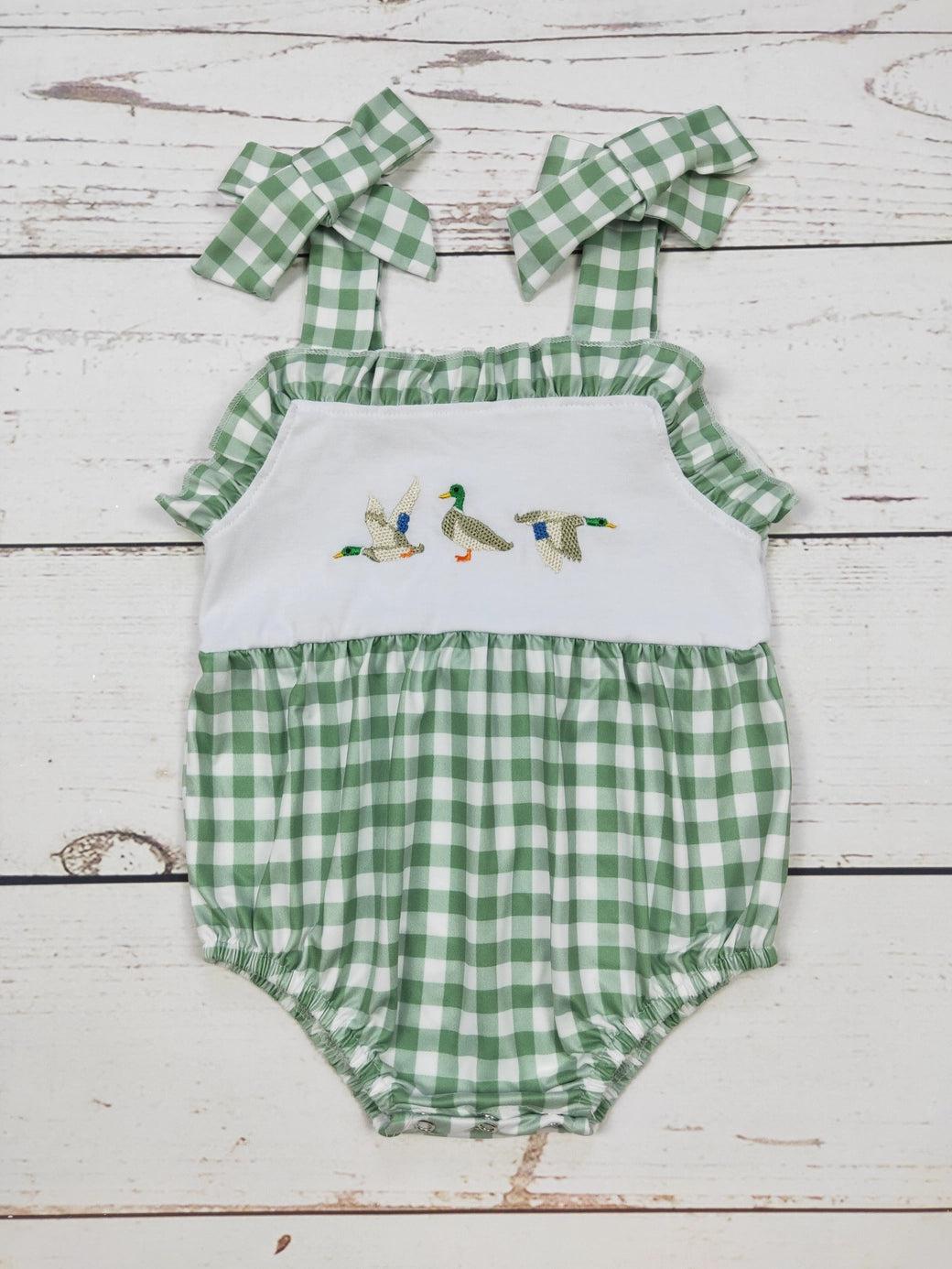 Girls Gingham Duck Appliqué Bubble