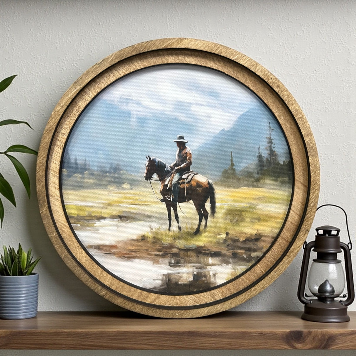 Round Watercolor Cowboy Canvas Photo