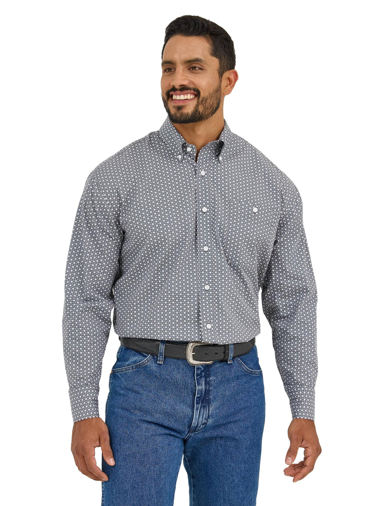 Wrangler Bucking Cancer Pink/Grey Long Sleeve Button Up